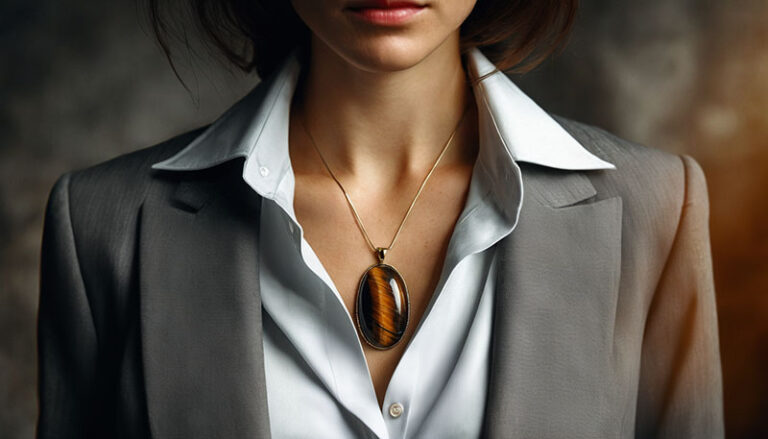elegancka kobieta z kamiennym wisiorkiem